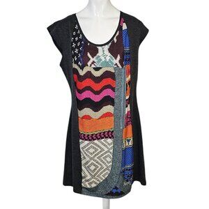 Desigual Multicolor Patterned Mini Dress - Black, Pink, Orange, Blue